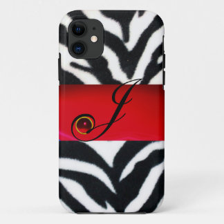 SCHWARZ-WEISSES ZEBRA FUR RED GEM MONOGRAM, Case-Mate iPhone HÜLLE