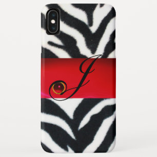 SCHWARZ-WEISSES ZEBRA FUR RED RUBY GEM MONOGRAM, Case-Mate iPhone HÜLLE