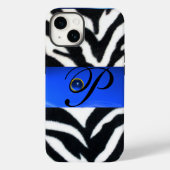 SCHWARZ-WEISSES ZEBRA FUR SAPPHIRE BLUE GEM MONOGR Case-Mate iPhone HÜLLE (Rückseite)