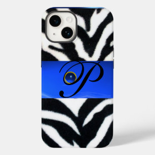 SCHWARZ-WEISSES ZEBRA FUR SAPPHIRE BLUE GEM MONOGR Case-Mate iPhone HÜLLE