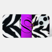 SCHWARZ-WEISSES ZEBRA FUR VIOLET LILA GEM MONOGRAM Case-Mate iPhone HÜLLE (Rückseite (Horizontal))