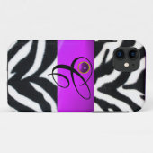 SCHWARZ-WEISSES ZEBRA FUR VIOLET LILA GEM MONOGRAM Case-Mate iPhone HÜLLE (Rückseite (Horizontal))
