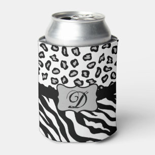 Schwarz-weißes Zebra Leopard-Monogramm Dosenkühler
