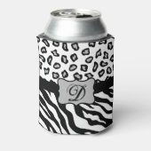 Schwarz-weißes Zebra Leopard-Monogramm Dosenkühler (Kanne Rückseite)