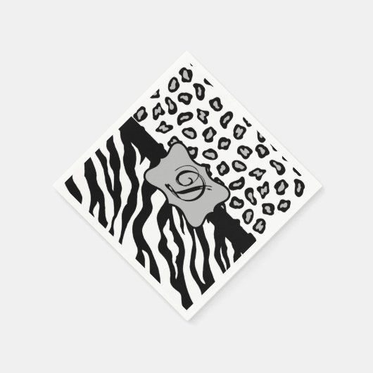 Schwarz-weißes Zebra Leopard-Monogramm Serviette (Ecke)
