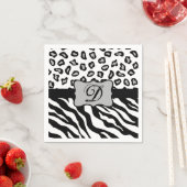 Schwarz-weißes Zebra Leopard-Monogramm Serviette (Beispiel)