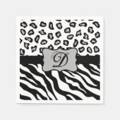 Schwarz-weißes Zebra Leopard-Monogramm Serviette (Vorderseite)