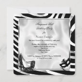 Schwarz-weißes Zebra Masquerade Ball Party 2 Einladung (Rückseite)