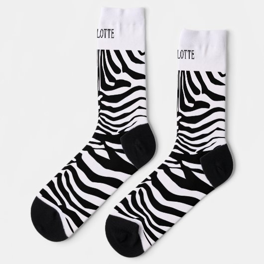 Schwarz-weißes Zebra-Muster Socken (Linkes Detail)