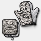 Schwarz-weißes Zebra- oder Tigermuster Ofenhandschuh & Topflappen-Set (Vorderseite/Rückseite)