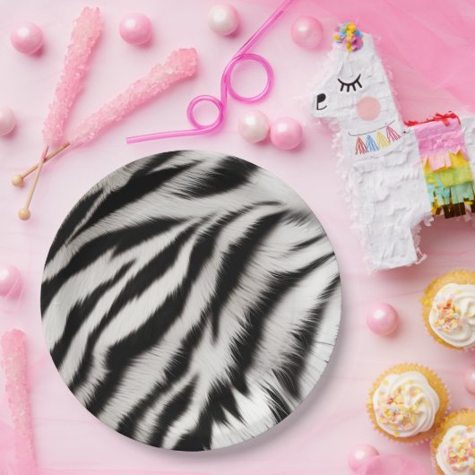 Schwarz-weißes Zebra Pappteller (Party)
