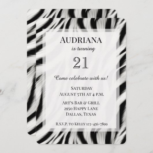 Schwarz-weißes Zebra-Tier Einladung (Vorne/Hinten)