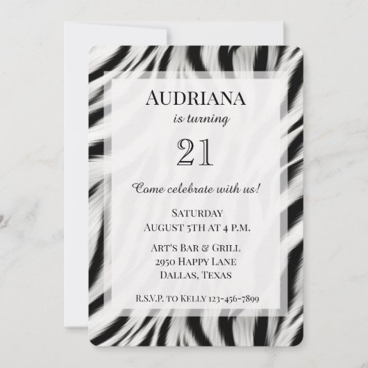 Schwarz-weißes Zebra-Tier Einladung (Vorderseite)