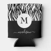 Schwarz-weißes Zebra-Tierdruckmonogramm Name Chic Dosenkühler (Vorderseite)