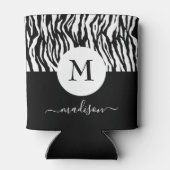 Schwarz-weißes Zebra-Tierdruckmonogramm Name Chic Dosenkühler (Rückseite)