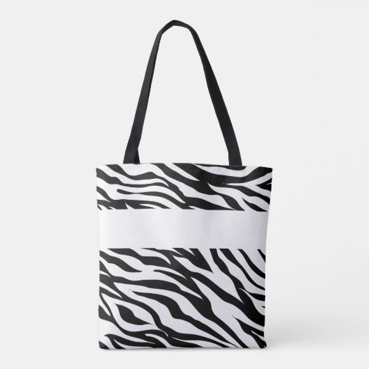 Schwarz-weißes Zebra-Tierdruckmonogramm Tasche (Rückseite)