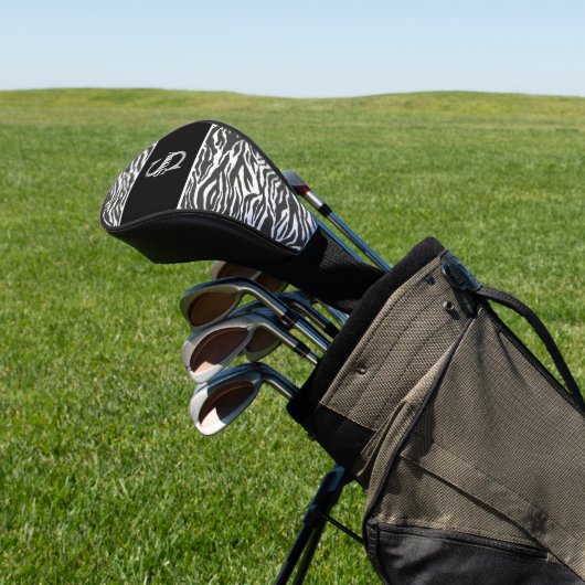 Schwarz-weißes Zebra-Tiermuster Anfangsmonogramm Golf Headcover (In SItu)