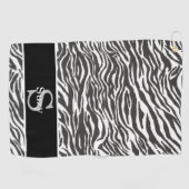 Schwarz-weißes Zebra-Tiermuster Anfangsmonogramm Golfhandtuch (Horizontal)