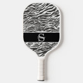 Schwarz-weißes Zebra-Tiermuster Anfangsmonogramm Pickleball Schläger (Rückseite)