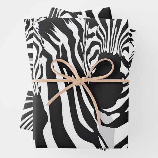 Schwarz-weißes Zebramuster Geschenkpapier Set (Beispiel)