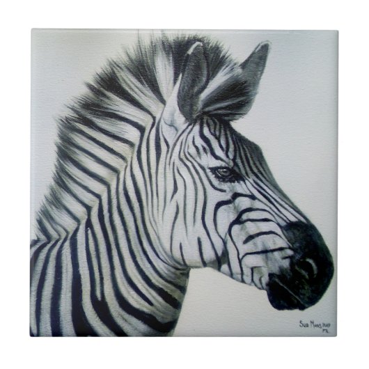 Schwarz-weißes Zebrapotrait Fliese (Vorderseite)