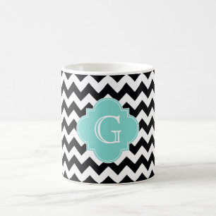 Schwarz-weißes Zickzack Aqua-Quatrefolienmonogramm Kaffeetasse