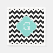 Schwarz-weißes Zickzack Aqua-Quatrefolienmonogramm Serviette (Vorderseite)