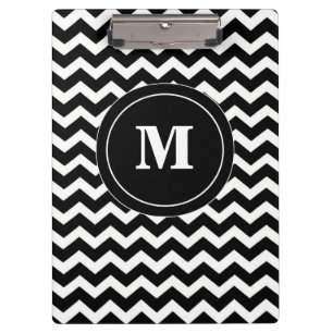 Schwarz-weißes Zickzack Monogramm-Klemmbrett Klemmbrett