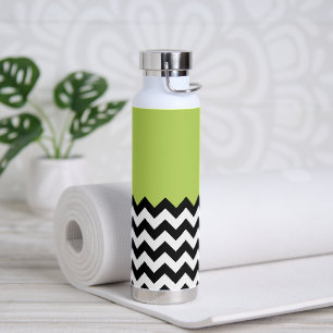 Schwarz-weißes Zickzack-Muster, Chevron, Grün Trinkflasche