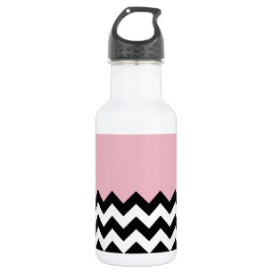 Schwarz-weißes Zickzack-Muster, Chevron, Pink Edelstahlflasche