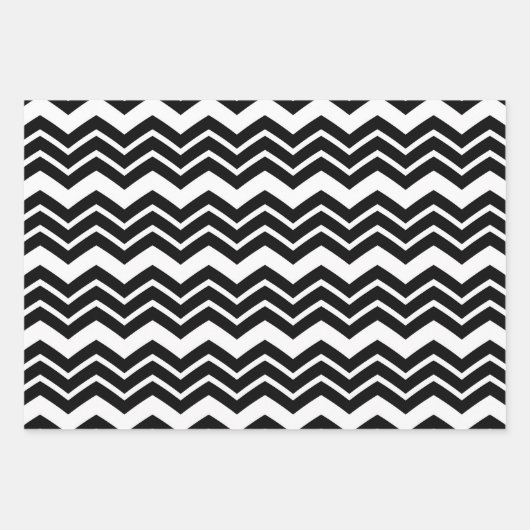 Schwarz-weißes Zigzag Zickzack Muster Geschenkpapier Set (Vorderseite)