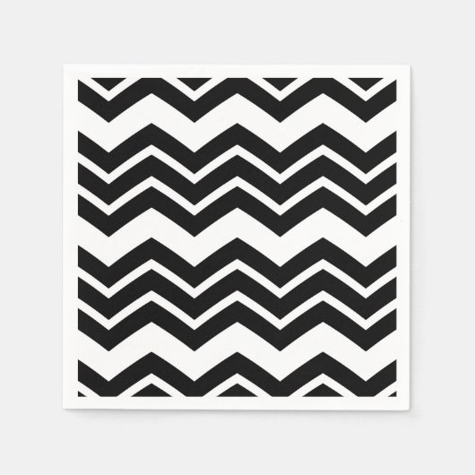 Schwarz-weißes Zigzag Zickzack Muster Serviette (Vorderseite)