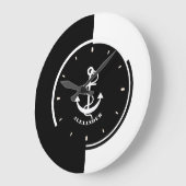 Schwarz/WeißGeometrisches Design mit Ankervorricht Große Wanduhr (Winkel)