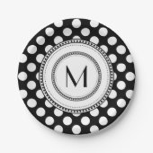 Schwarz | White Big Polka Dots Monogram Pappteller (Vorderseite)