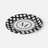 Schwarz | White Big Polka Dots Monogram Pappteller (Schrägansicht)