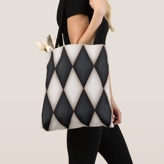 Schwarz. White Diamond Karo Harlequin Pattern Tasche (Von Nahem)