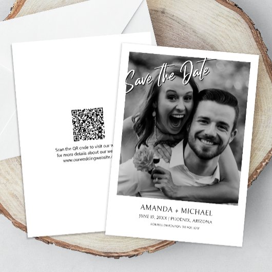 Schwarz | White Foto QR Code Wedding Save the Date Einladung