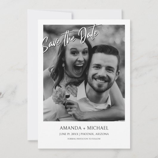 Schwarz | White Foto QR Code Wedding Save the Date Einladung (Vorderseite)
