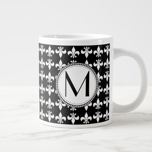 Schwarz | White Lilie Monogram Pattern Jumbo-Tasse (Rechts)