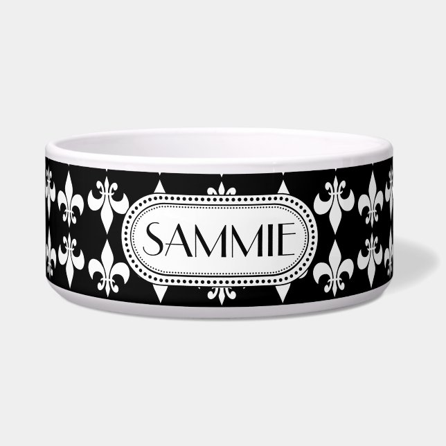 Schwarz | White Lilie Monogram Pattern Napf (Vorderseite)