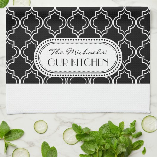 Schwarz | White Marokcan Trellis Monogram Geschirrtuch (Gefaltet)