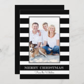 Schwarz | White Stripe Frohe Weihnachten Foto (Vorne/Hinten)
