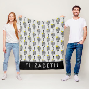 Schwarz White Tennis Personalisiert Name oder Mon Fleecedecke