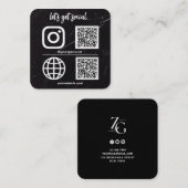 Schwarz | White Texture Social Media QR Code Quadratische Visitenkarte (Vorne/Hinten)