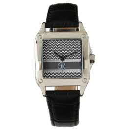 Schwarz | White Zickzack Gothic Zigzag Monogram Armbanduhr