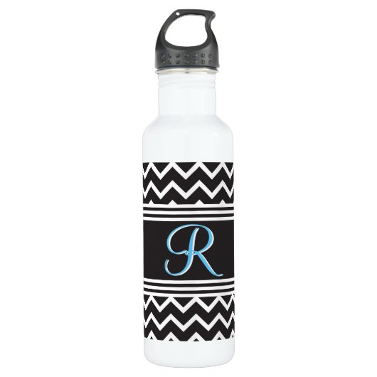 Schwarz | White Zickzack Gothic Zigzag Monogram Edelstahlflasche (Vorderseite)