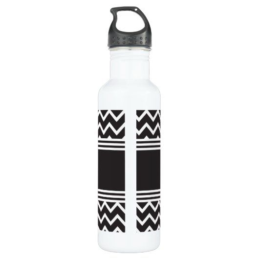 Schwarz | White Zickzack Gothic Zigzag Monogram Edelstahlflasche (Rückseite)
