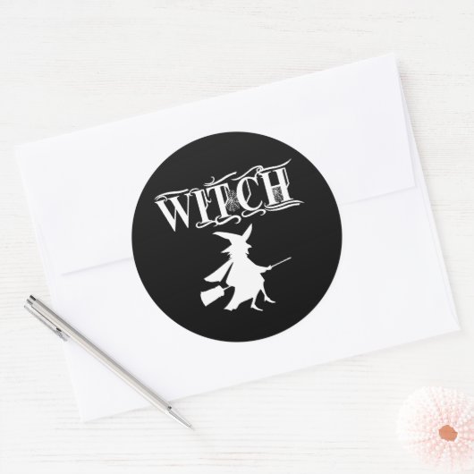 Schwarz-Wicked-Flying-Hexe Halloween Runder Aufkleber (Umschlag)