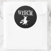 Schwarz-Wicked-Flying-Hexe Halloween Runder Aufkleber (Tasche)