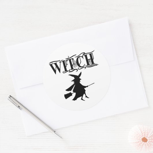 Schwarz-Wicked-Flying-Hexe Halloween Runder Aufkleber (Umschlag)